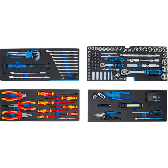 Instrumentu komplektsmetāla kastē ar 3 atvilknēm ar 147 instrumentiem BGS 3350