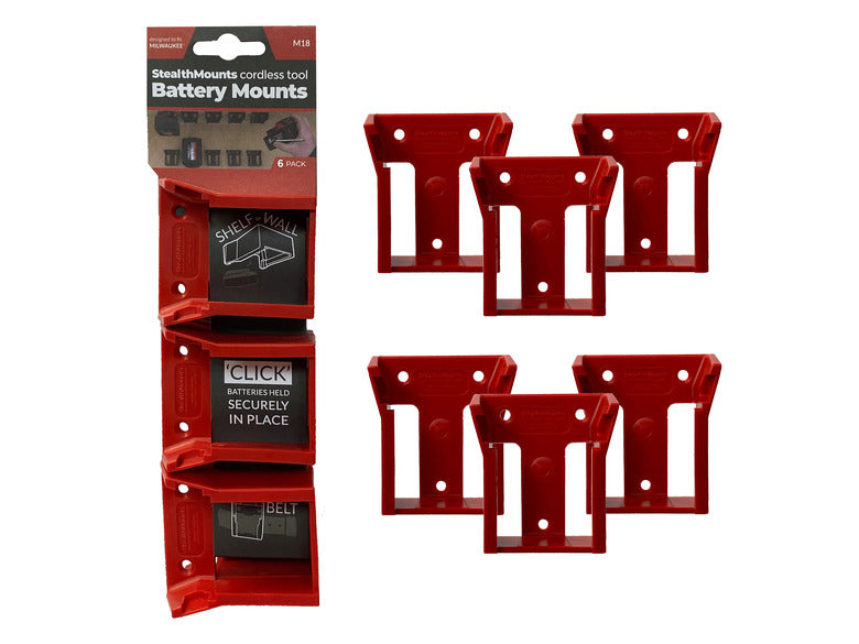 Milwaukee M18 akumulatoru turētāji 6gb StealthMounts BM-MW18-RED-6