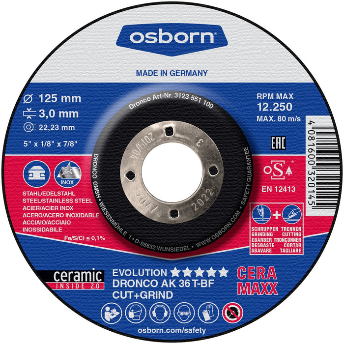 Slīpripa Cut&Grind Ceramaxx 125x3,0x22,23 Osborn D3123551100